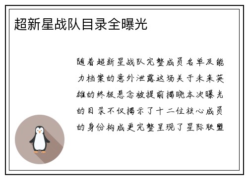 超新星战队目录全曝光
