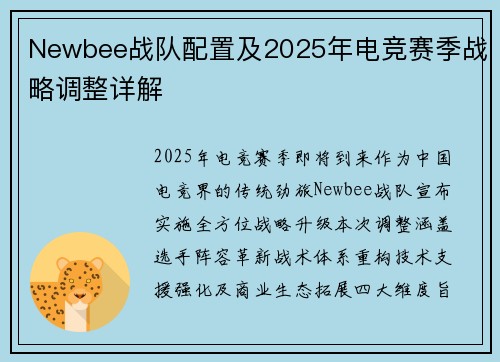 Newbee战队配置及2025年电竞赛季战略调整详解
