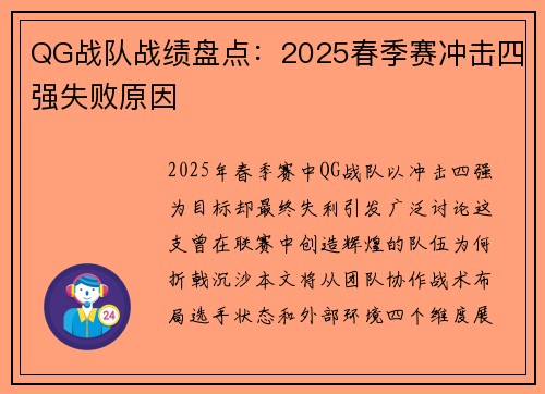 QG战队战绩盘点：2025春季赛冲击四强失败原因