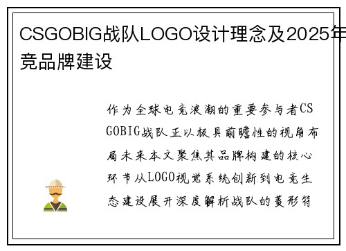 CSGOBIG战队LOGO设计理念及2025年电竞品牌建设